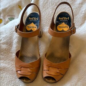Swedish Hasbeens Tan Leather Sandals with Braided Detail